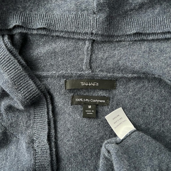 Tahari Hooded Cashmere Long Cardigan Sweater Coat Wrap Blue Womens M - Picture 15 of 17